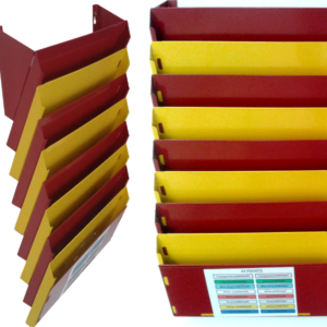 Mixed colour A5 Cascading Rack, front and side profile