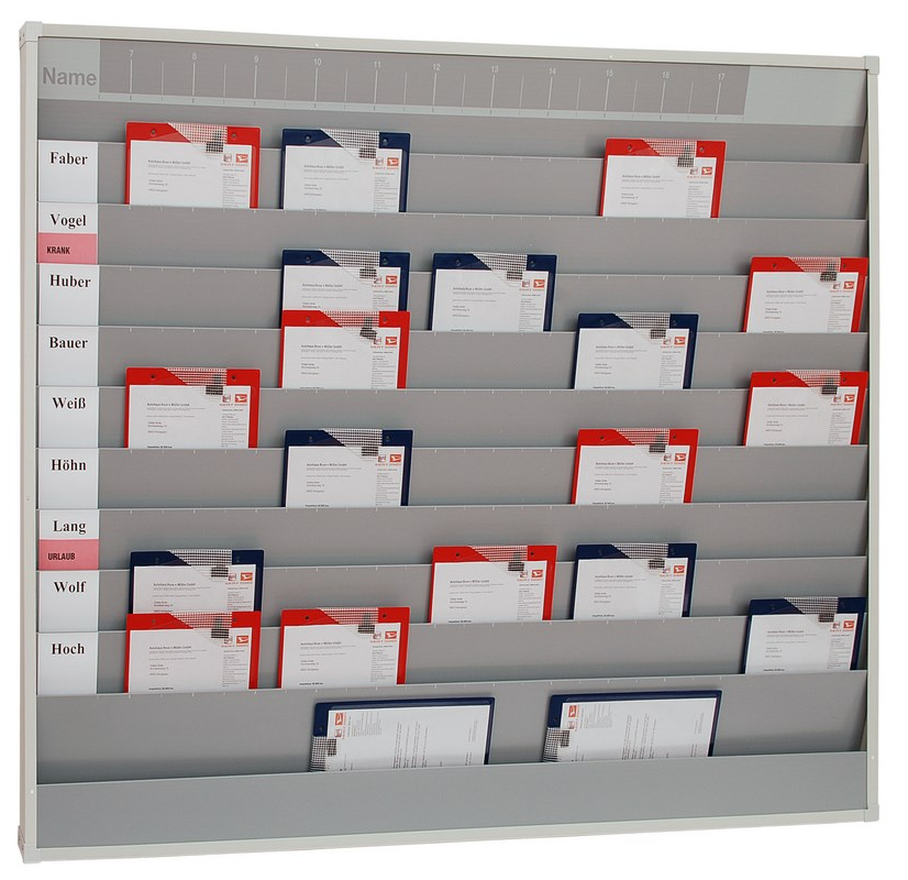 MK-3 Workshop Scheduling Board, 10 station capacity, loaded