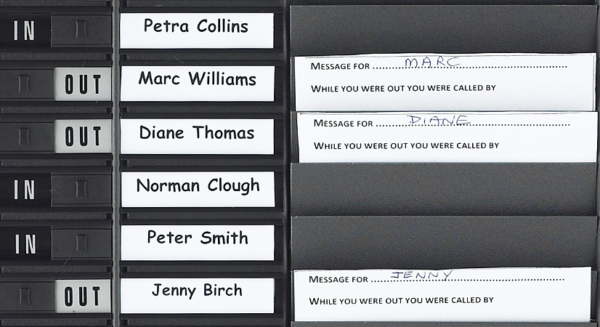 In/Out board with pocket loading message system