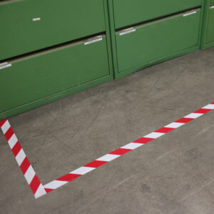 Warehouse Marking Tape, Red & White In Use